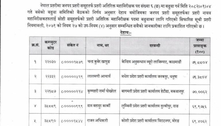 ६ जना डीआईजी एआईजीमा बढुवा शिफारिस