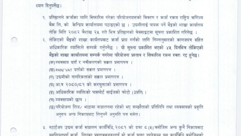 ६ सय ६१ जनाले तीन प्रतिशत ब्याजदरमा स्टार्टअप कर्जा पाउने