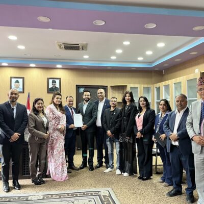 एनआरएनए प्रतिनिधिमण्डलको शिक्षा, विज्ञान तथा प्रविधि, युवा तथा खेलकुद मन्त्रीसँग शिष्टाचार भेट