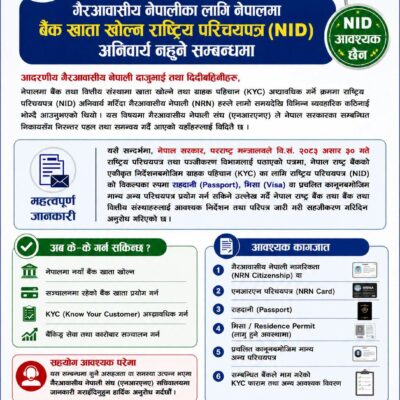 एनआरएनलाई बैंक खाता खोल्न राष्ट्रिय परिचय पत्र नचाहिने